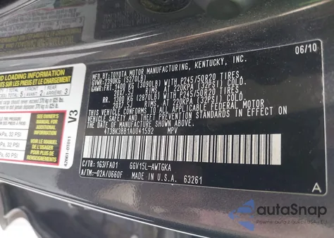 2010 Toyota Venza Base V6 z USA, uszkodzony, nr VIN 4T3BK3BB1AU041592